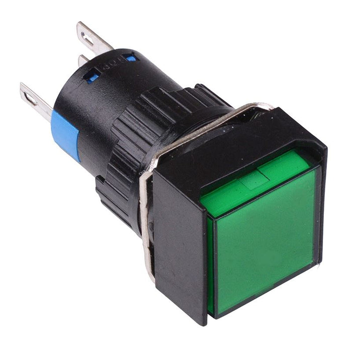Green Square Latching 16mm Push Button Switch NO/NC 230V