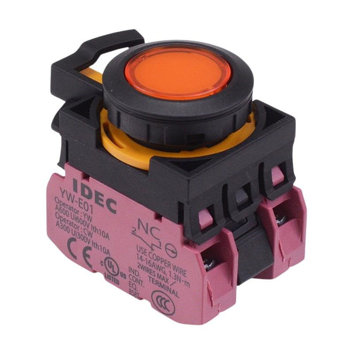 IDEC CW Series Amber 12V illuminated Maintained Flush Push Button Switch 2NC IP65