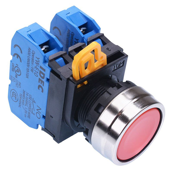 IDEC Red 22mm Metal Bezel Momentary Push Button Switch 2NO IP65 YW4B-M1E20R