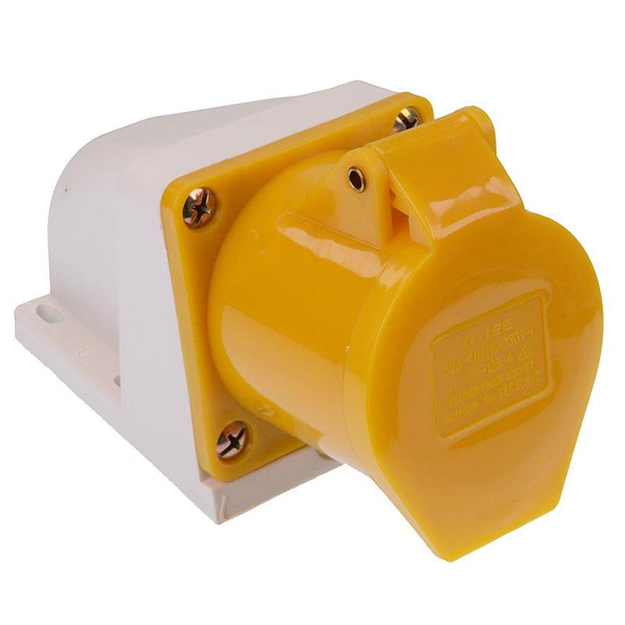 Yellow 32A 110V 2P+E Industrial Surface Mount Socket IP44