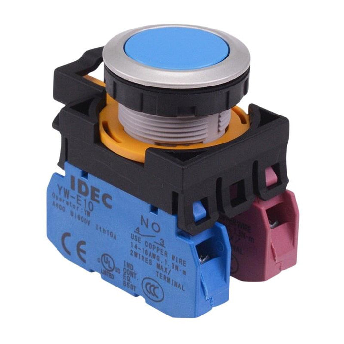 IDEC CW Series Blue Metallic Maintained Flush Push Button Switch 1NO-1NC IP65