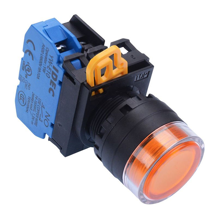 IDEC Amber 12V illuminated 22mm Maintained Shrouded Push Button Switch NO IP65 YW1L-AF2E10Q3A
