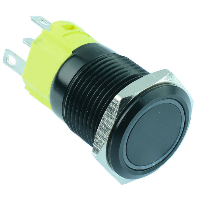 Green LED On-(On) Momentary 16mm Black Vandal Resistant Push Switch SPST