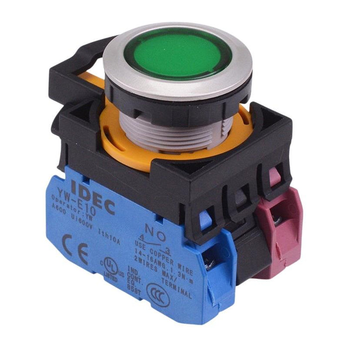 IDEC CW Series Green 12V illuminated Maintained Flush Push Button Switch 1NO-1NC IP65