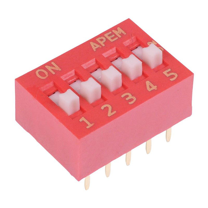 NDS-05-V APEM 5 Way Raised Actuator DIP Switch SPST