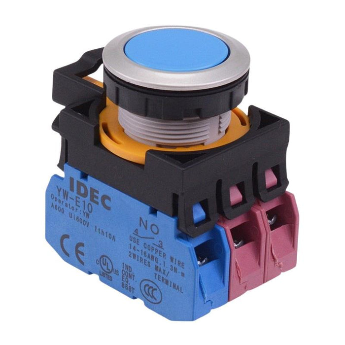 IDEC CW Series Blue Metallic Maintained Flush Push Button Switch 1NO-2NC IP65