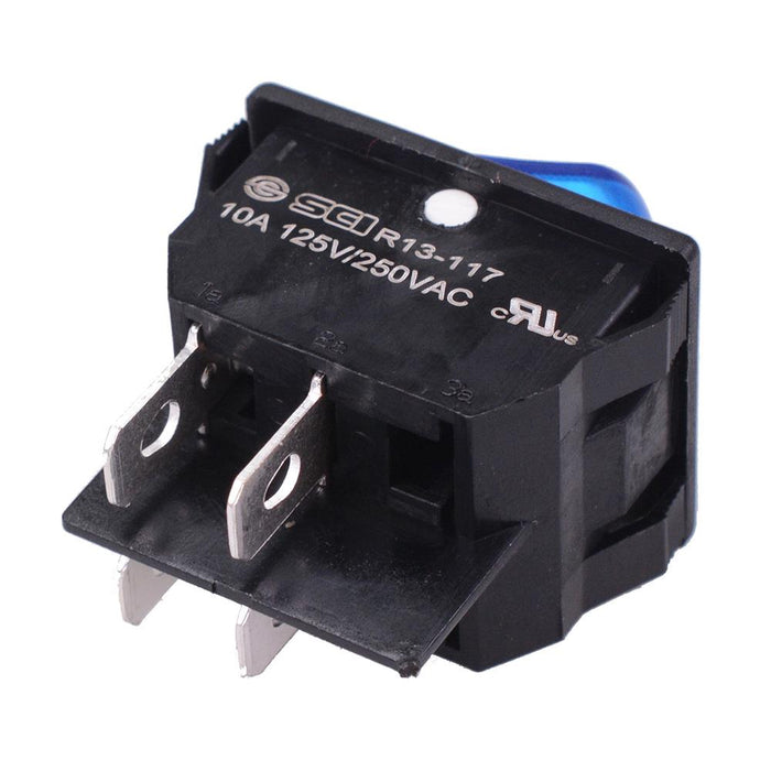 Blue 230V illuminated On-Off Rectangle Rocker Switch DPST 10A R13-117B-01