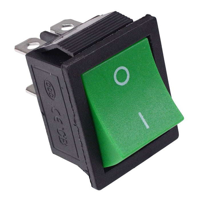 Green Actuator On-Off Large Rectangle Rocker Switch DPST 15A