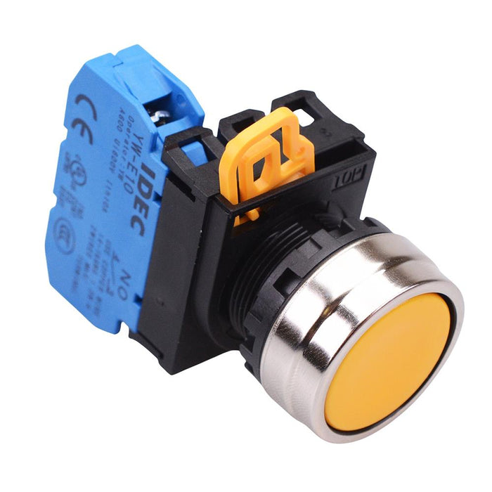 YW4B-M1E10Y Yellow 22mm Metal Bezel Momentary Push Button Switch NO IP65 IDEC