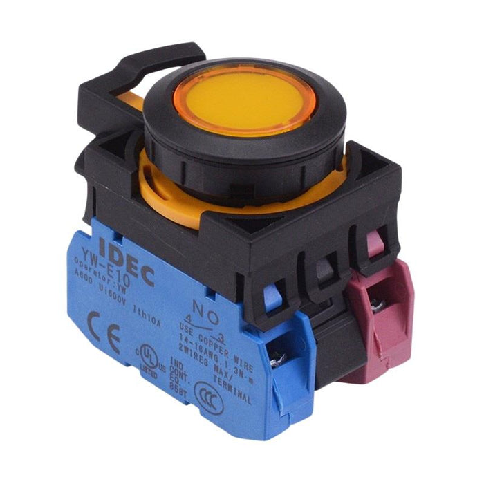 IDEC CW Series Yellow 24V illuminated Maintained Flush Push Button Switch 1NO-1NC IP65