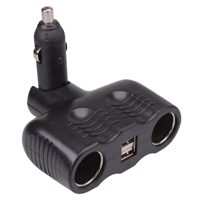 2 Way Cigarette Lighter Socket Splitter + Dual USB-A 12V/24V A13-123