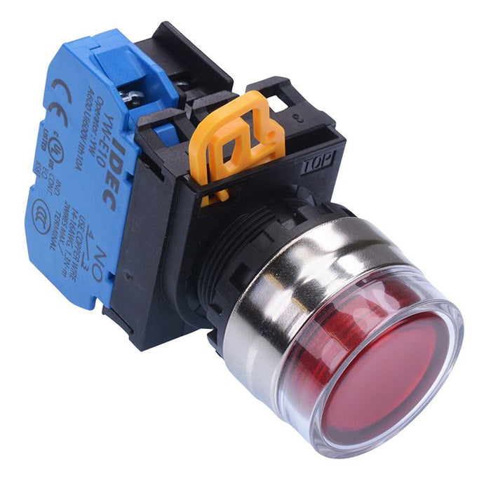 IDEC Red 12V illuminated 22mm Metal Bezel Maintained Shrouded Push Button Switch NO IP65 YW4L-AF2E10Q3R