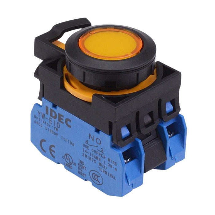 IDEC CW Series Yellow 24V illuminated Maintained Flush Push Button Switch 2NO IP65