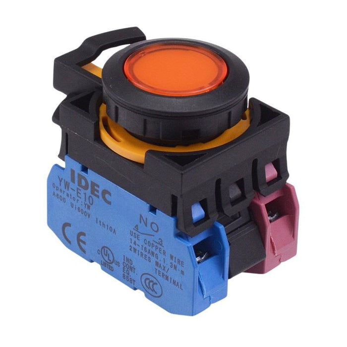 IDEC CW Series Amber 12V illuminated Maintained Flush Push Button Switch 1NO-1NC IP65