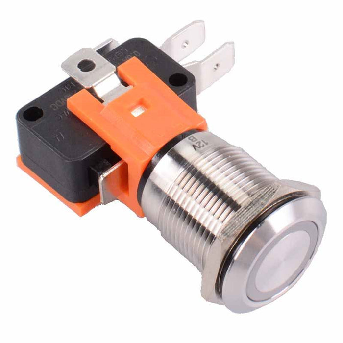 Blue LED 19mm Latching Vandal Resistant Push Button Switch SPDT 21A 12V