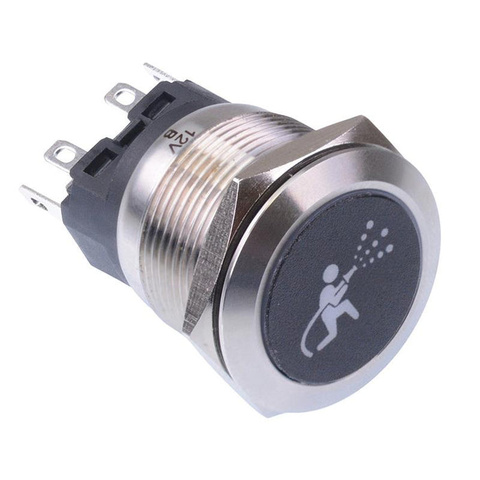 Hose Pipe' White LED Latching 22mm Vandal Push Button Switch SPDT 12V