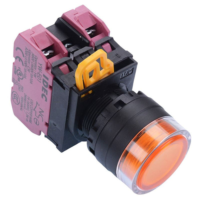 IDEC Amber 12V illuminated 22mm Momentary Shrouded Push Button Switch 2NC IP65 YW1L-MF2E02Q3A