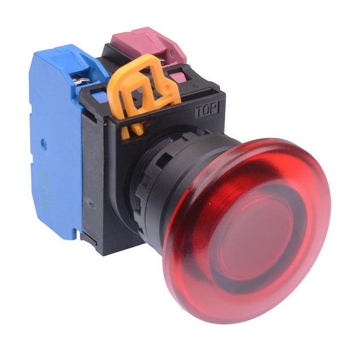 IDEC Red 12V illuminated 22mm Mushroom Momentary Push Button Switch 1NO-1NC IP65 YW1L-M4E11Q3R