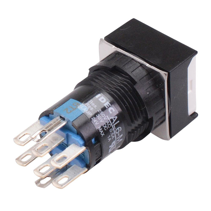 AB6Q-M2PWC White 16mm Momentary Square Push Button Switch IP65 DPDT