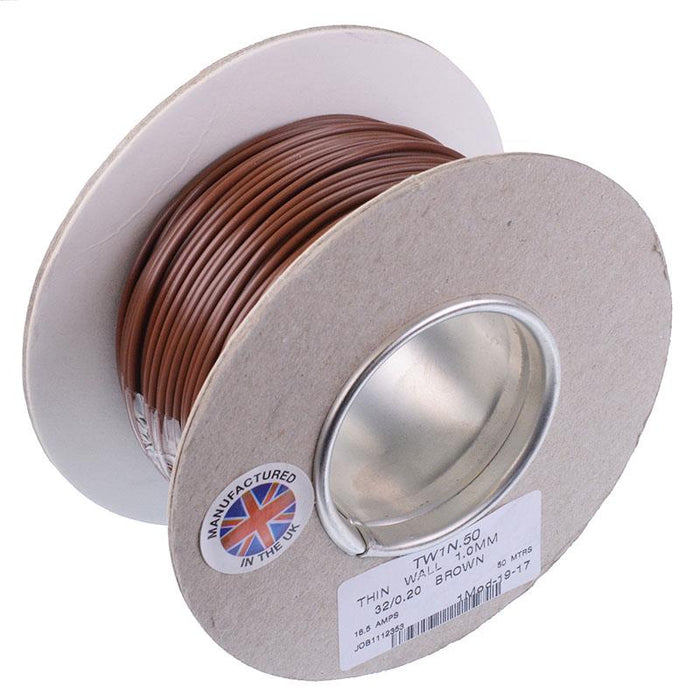 Brown 1mm Thin Wall Cable 32/0.2mm 50M Reel 16.5A