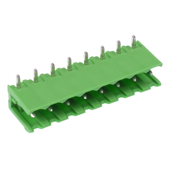 8-Way 5.0mm Right Angle PCB Header Open Ends Green 15A 300V