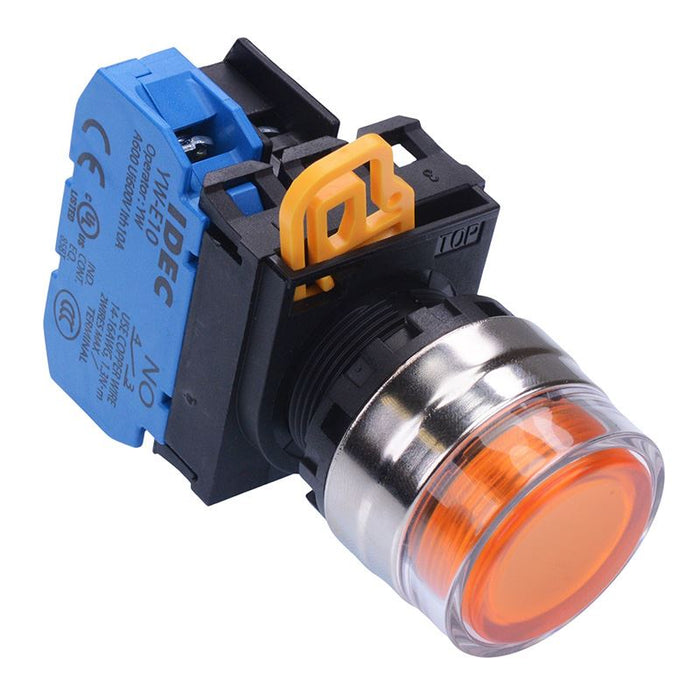 IDEC Amber 12V illuminated 22mm Metal Bezel Maintained Shrouded Push Button Switch NO IP65 YW4L-AF2E10Q3A