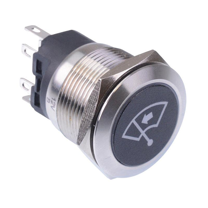 Windscreen Wiper Left' Red LED Latching 22mm Vandal Push Button Switch SPDT 12V