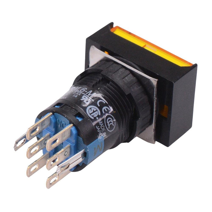AL6H-A24PYC Yellow 16mm 24V Latching Rectangle illuminated Push Button Switch IP65 DPDT