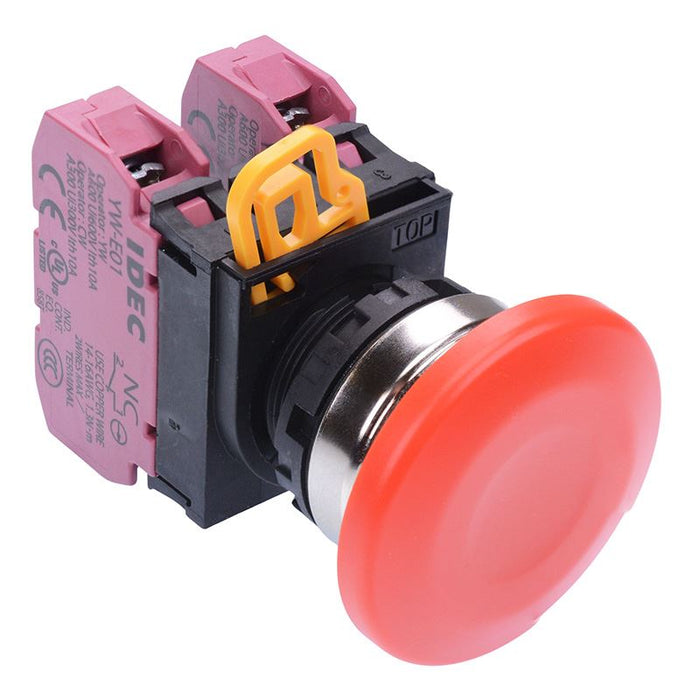 IDEC Red 22mm Metal Bezel Mushroom Maintained Push Button Switch 2NC IP65 YW4B-A4E02R