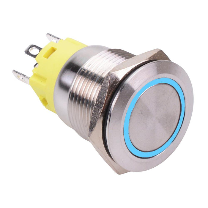 Blue LED 24V On-On Latching 19mm Vandal Push Button Switch SPDT