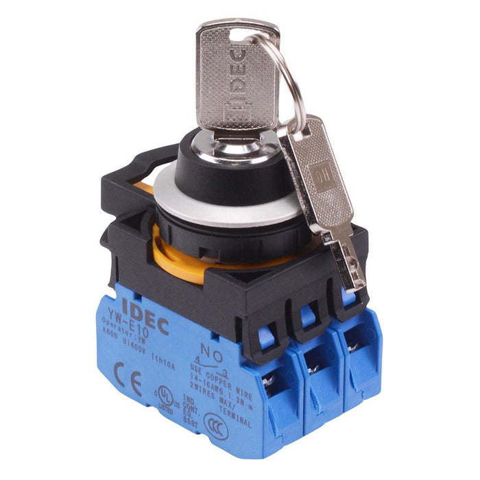 IDEC CW Series 2 Position Metallic Maintained Key Switch 3NO IP65