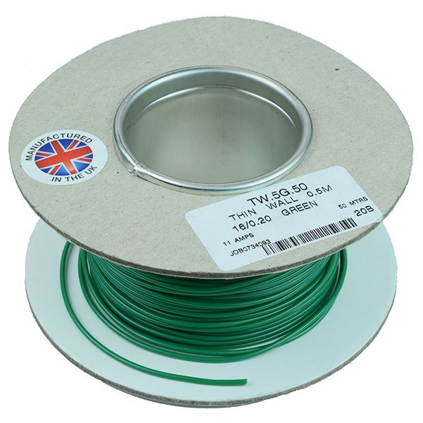 Green 0.5mm² Thin Wall Cable 16/0.2mm 50M