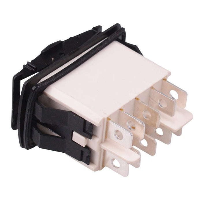 KR47CAKKKG (On)-Off-(On) Auto Rocker Switch Green 12V illuminated DPDT IP68