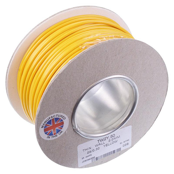 Yellow 2mm Thin Wall Cable 28/0.3mm 50M Reel 25A