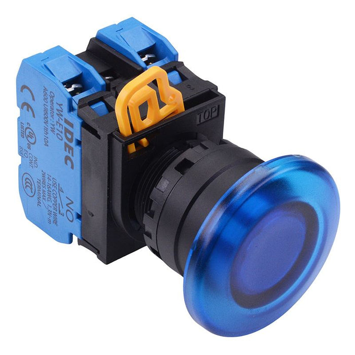 IDEC Blue 12V illuminated 22mm Mushroom Momentary Push Button Switch 2NO IP65 YW1L-M4E20Q3S