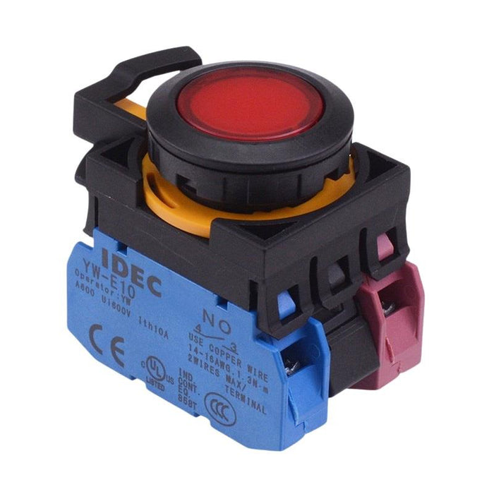 IDEC CW Series Red 24V illuminated Maintained Flush Push Button Switch 1NO-1NC IP65