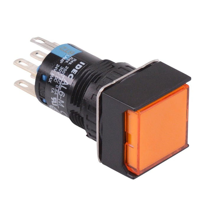 AL6Q-M21PA Amber 16mm 5VDC Momentary Square illuminated Push Button Switch IP65 DPDT