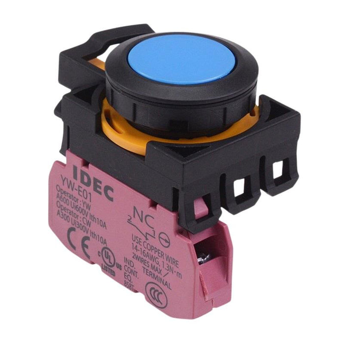 IDEC CW Series Blue Maintained Flush Push Button Switch 1NC IP65