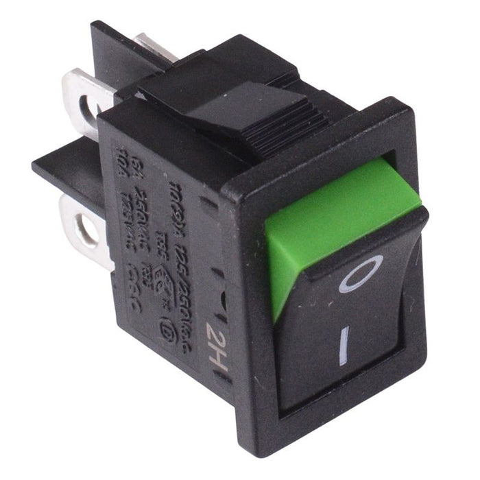 Green Rectangle 'Visi On' Rocker Switch DPST R13-73A2-02