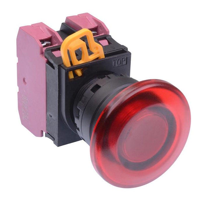 IDEC Red 24V illuminated 22mm Mushroom Maintained Push Button Switch 2NC IP65 YW1L-A4E02Q4R
