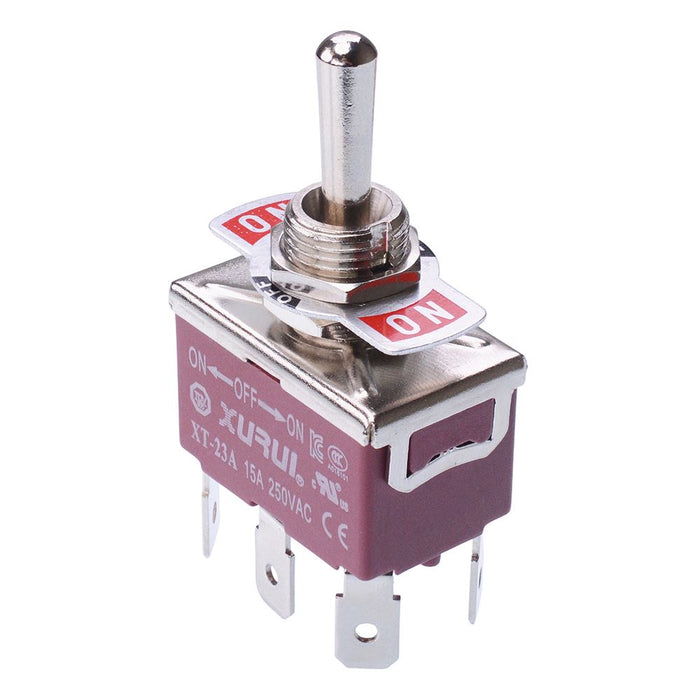 (On)-Off-(On) DPDT Toggle Switch 250V AC 15A