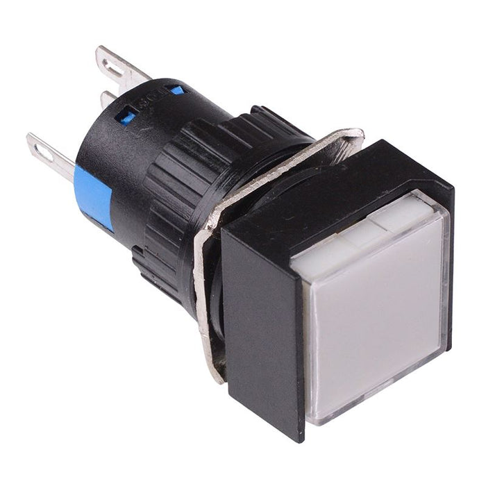 White Square Momentary 16mm Push Button Switch NO/NC 230V