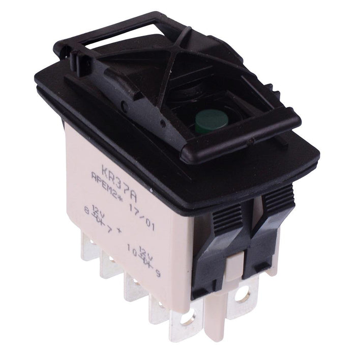 KR37CAKEEG APEM (On)-Off-(On) Momentary Green LED 12V Automotive Rocker Switch SPDT IP68 requires cap 488079