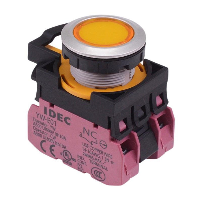 CW4L-M1E02Q4Y Yellow 24V illuminated Metallic Momentary Push Button Switch 2NC IP65 IDEC