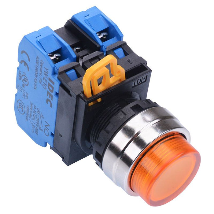 YW4L-M2E20Q4A Amber 24V illuminated 22mm Metal Bezel Momentary Push Button Switch 2NO IP65 IDEC