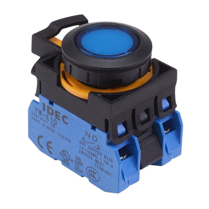 IDEC CW Series Blue 24V illuminated Maintained Flush Push Button Switch 2NO IP65