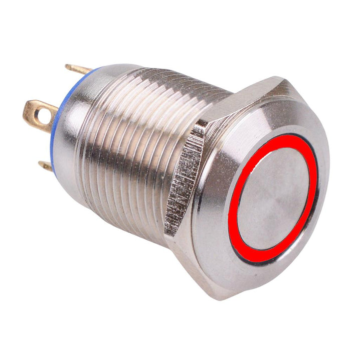 Red LED Off-(On) Momentary 12mm Vandal Resistant Push Button Switch SPST