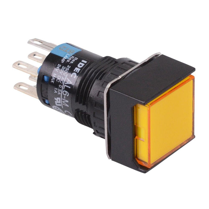 AL6Q-M21PY Yellow 16mm 5VDC Momentary Square illuminated Push Button Switch IP65 DPDT