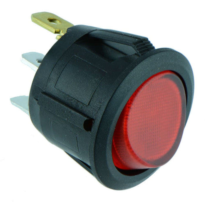 Red illuminated Round Rocker Switch SPST 12V 20A R13-112B-02