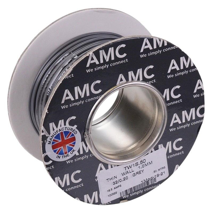 Grey 1mm² Thin Wall Cable 32/0.2mm 50M